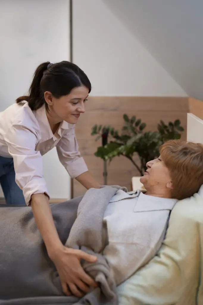 Respite Aide Assisting Old Women 